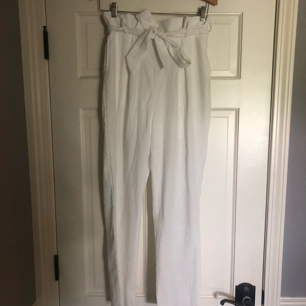 White Linen Paper Bag Pants